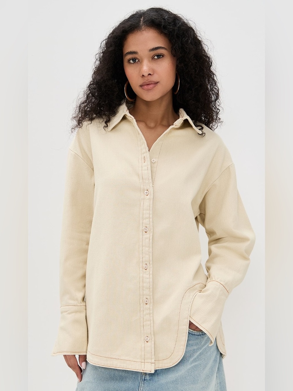Women’s Lioness Off Duty Denim Button-Up Shirt Ecru SZ XS